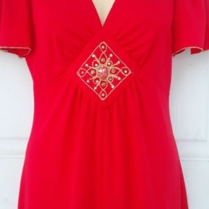 Vintage Red Embellished Diamond Empire Waist Maxi Dress